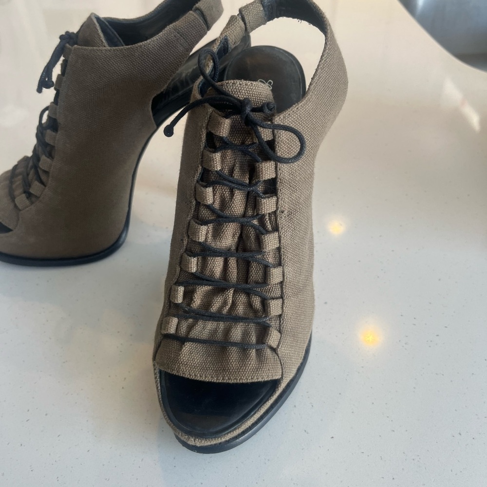 Elizabeth and James Tan Lace-Up Heels